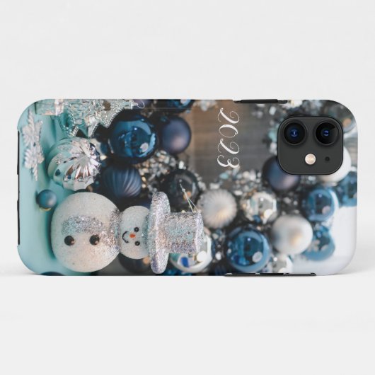 Blauwe kerstversieringen iPhone draagtas Case-Mate iPhone Case (Achterkant (horizontaal))