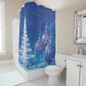 Blauwe Kerstversieringen Witte Kerstboom Douchegordijn (In situ)
