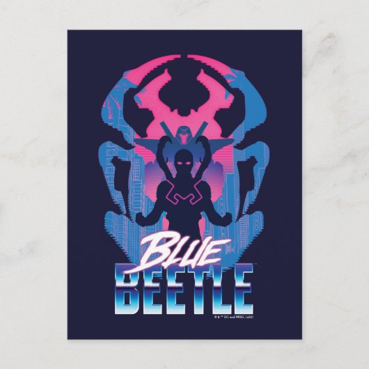 Blauwe kever retrowave versus grafisch briefkaart (Voorkant)