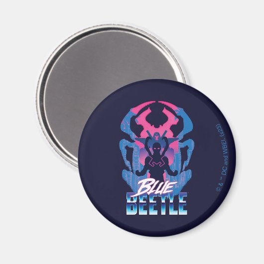 Blauwe kever retrowave versus grafisch magneet (Voorkant / Achterkant)