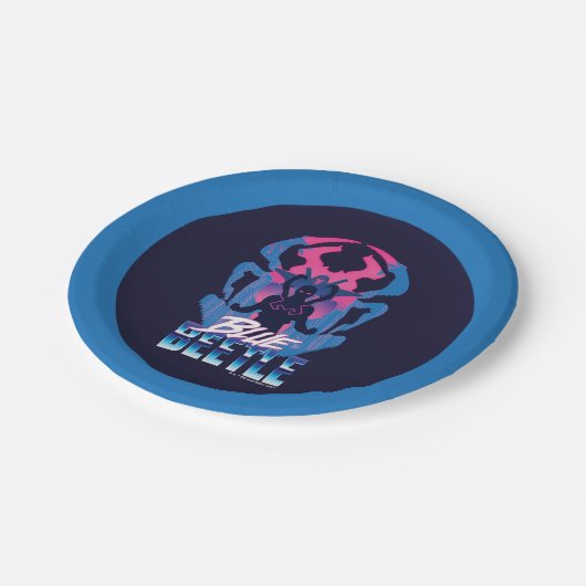 Blauwe kever retrowave versus grafisch papieren bordje (Gekanteld)