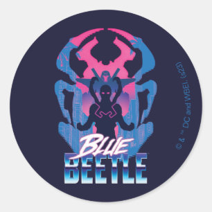 Blauwe kever retrowave versus grafisch ronde sticker