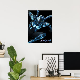 Blauwe kever springende karakter kunst poster