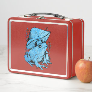 Blauwe kikker met paddestoel Cottagecore stijl
