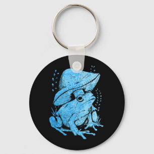 Blauwe kikker met paddestoel Cottagecore stijl Sleutelhanger