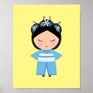 Blauwe Kimono Japanse Pop   Poster