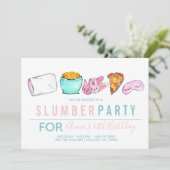 Blauwe kind sleepover slumpartij uitnodiging (Staand voorkant)