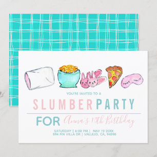 Blauwe kind sleepover slumpartij uitnodiging