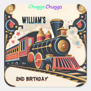 Blauwe kinder Jongens Vintage Twee Trein 2e Verjaa Vierkante Sticker