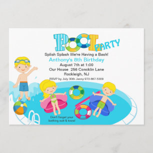 Blauwe Kinder Pool Birthday Uitnodiging