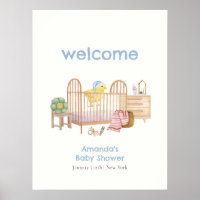 Blauwe kinderkamer speelgoed kip baby shower welko