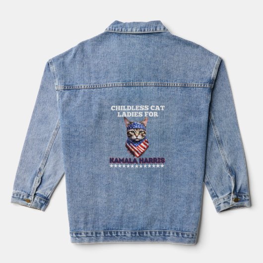 Blauwe kinderloze kat dames voor Kamala Harris Denim Jacket (Achterkant)