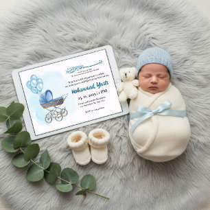 Blauwe kinderwagen ballon aqiqah moslim baby jonge kaart
