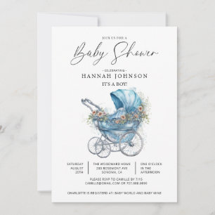 Blauwe kinderwagen Het is een Boy Baby shower Kaart