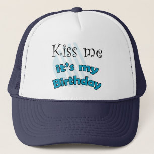 Blauwe kiss me it's my birthday trucker pet