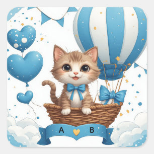 Blauwe Kitten Baby Shower Wensen 🐱 Vierkante Sticker