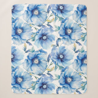 Blauwe klaprozen bloemmotief sherpa deken
