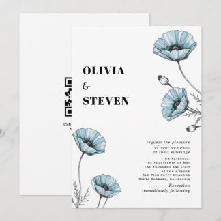 Blauwe klaprozen wilde bloemen bloemencode QR trou Kaart