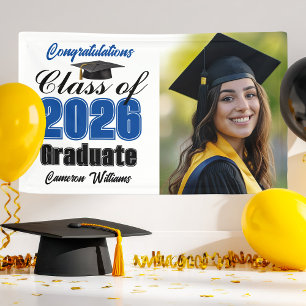 Blauwe klas van 2026 afstudeerfeest foto spandoek