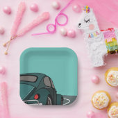 Blauwe Klassieke Auto Verjaardag Papieren Bordje (Feest)