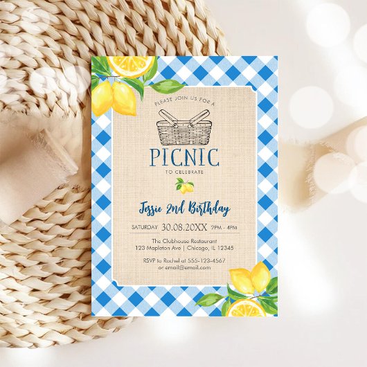 Blauwe Klassieke Picknick Verjaardagsuitnodiging Kaart