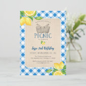 Blauwe Klassieke Picknick Verjaardagsuitnodiging Kaart (Staand voorkant)