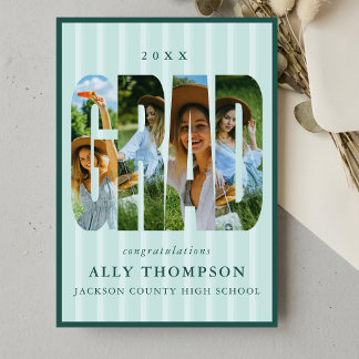 Blauwe klassieke streep foto afstudeeruitnodiging kaart