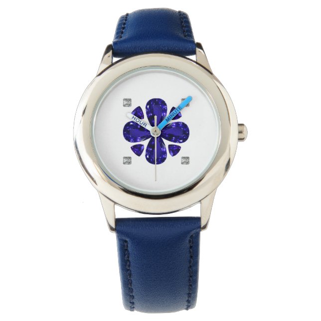 Blauwe klaver horloge (Voorkant)