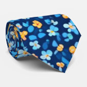 Blauwe kleine bloemen patroon stropdas (Opgerold)