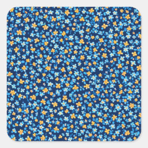 Blauwe kleine bloemen patroon vierkante sticker