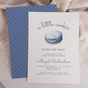 Blauwe Kleine Koek Macaron Jongen Baby Borrel Kaart
