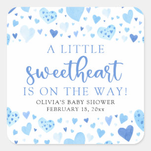 Blauwe Kleine Liefje Valentijnsdag Baby Shower Vierkante Sticker