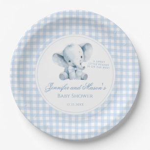 Blauwe Kleine Pind Olifant Strik Baby Jongen Showe Papieren Bordje