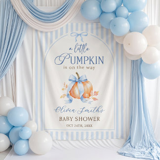 Blauwe Kleine Pompoen Baby Shower Achtergrond Tapi Wandkleed