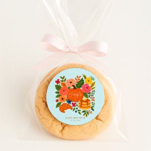 Blauwe Kleine Pompoen Baby Shower Ronde Sticker