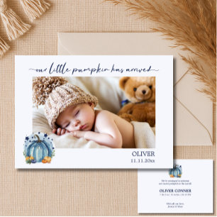 Blauwe Kleine Pompoen Babyjongen Foto Aankondiging