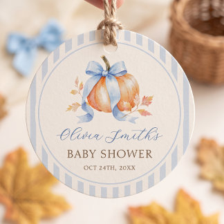 Blauwe Kleine Pompoen Herfst Baby Shower Bedankjes Labels