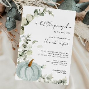 Blauwe Kleine Pompoen Herfst Baby Shower Kaart