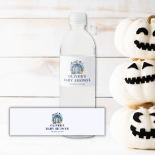 Blauwe Kleine Pompoen Herfst Jongen Baby Borrel Waterfles Etiket