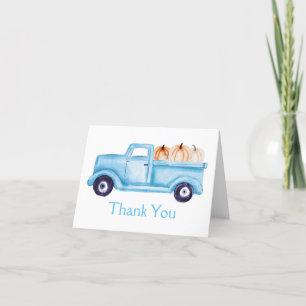 Blauwe Kleine Pompoen Truck Baby Shower Foto Bedankkaart