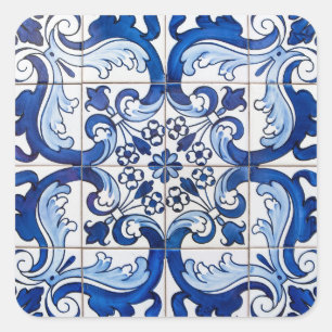 Blauwe kleur Antiek Azulejo Tegel Mozaïek Vierkante Sticker