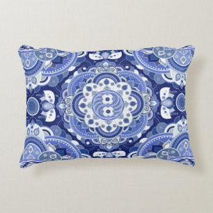 Blauwe kleuren geometrisch patroon. Lichte india Accent Kussen