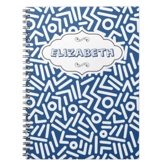 Blauwe kleurennaadloze monogram Patroonlaptop Notitieboek