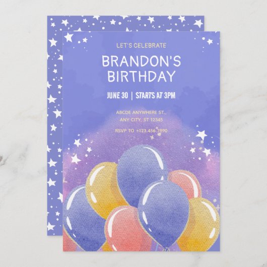 Blauwe kleurrijke ballonnen verjaardag kaart (Voorkant / Achterkant)