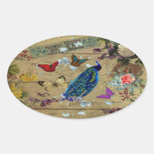 blauwe, kleurrijke peacock Cute Butterfly Ovale Sticker