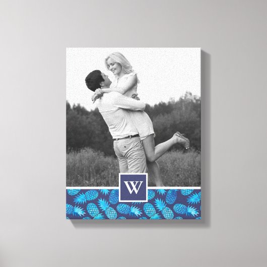 Blauwe kleurstof anananas | Foto met monogram Canvas Afdruk (Voorkant)