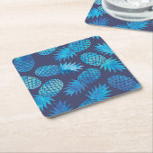 Blauwe kleurstof anananas vierkante kartonnen onderzetter (Schuin)