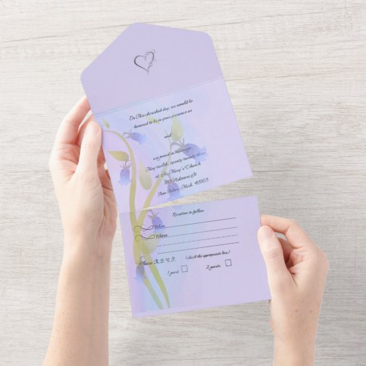 Blauwe klokjes All in One Trouw Uitnodiging (Afscheurbaar)