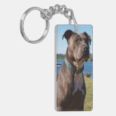 Blauwe knop sleutelhanger (Voorkant Links)