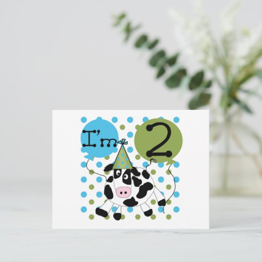 Blauwe Koe 2e verjaardag overhemden en geschenken Briefkaart (Staand voorkant)